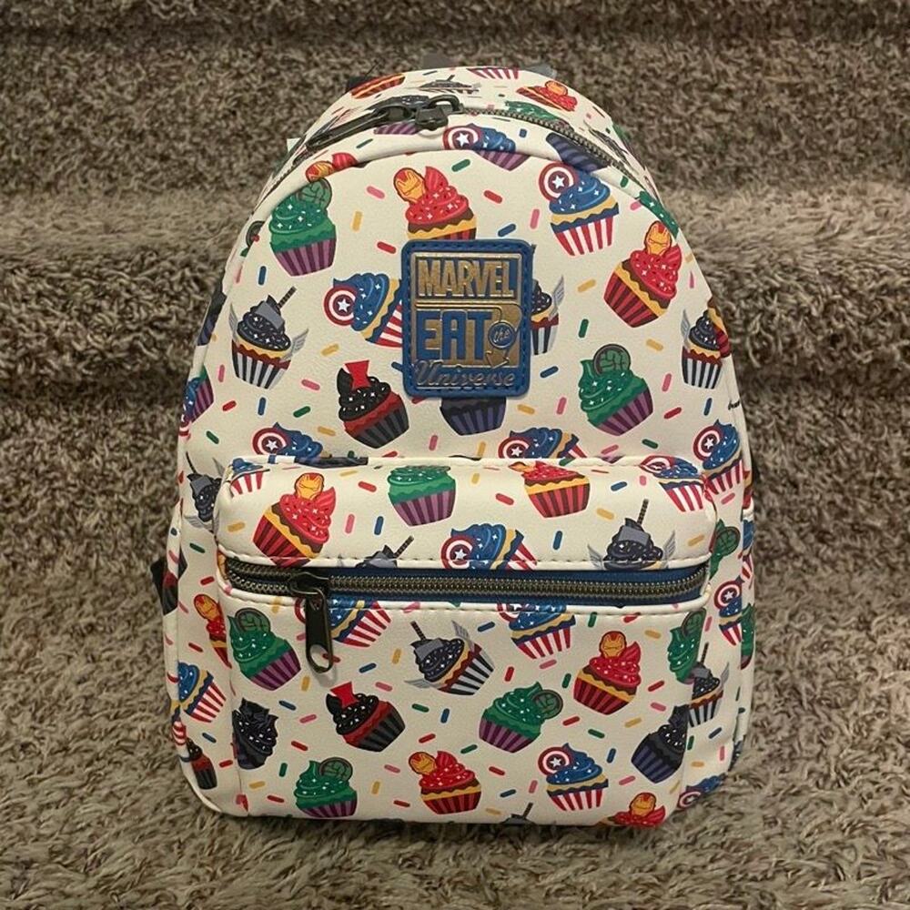 Marvel Eat the Universe Mini Backpack Cupcake Sprinkles AOP Faux Leather NWT